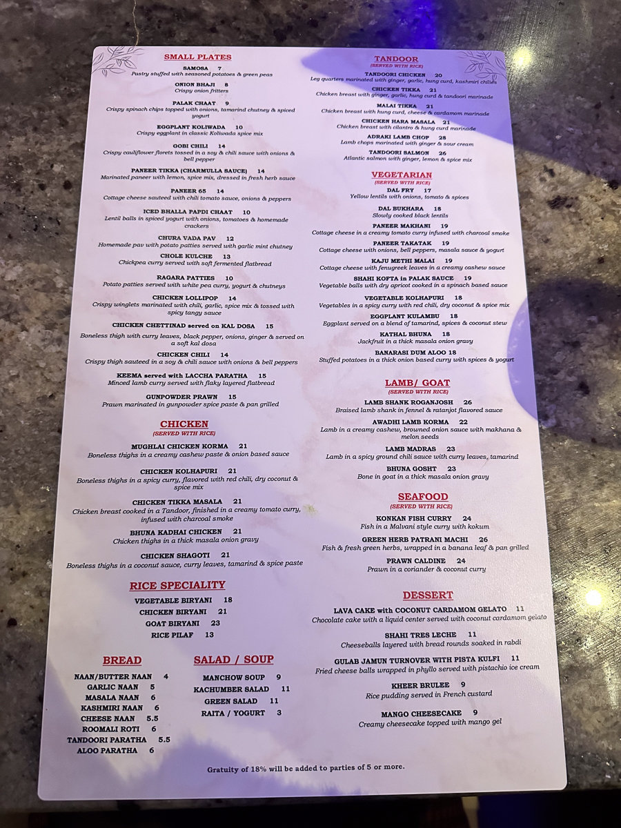 white menu with multiple food items and drinks